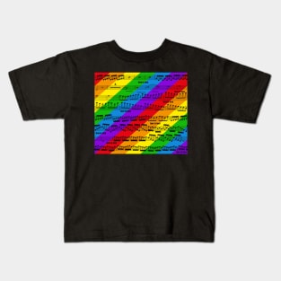 love is love - pride music notes - sheet music black on rainbow Kids T-Shirt